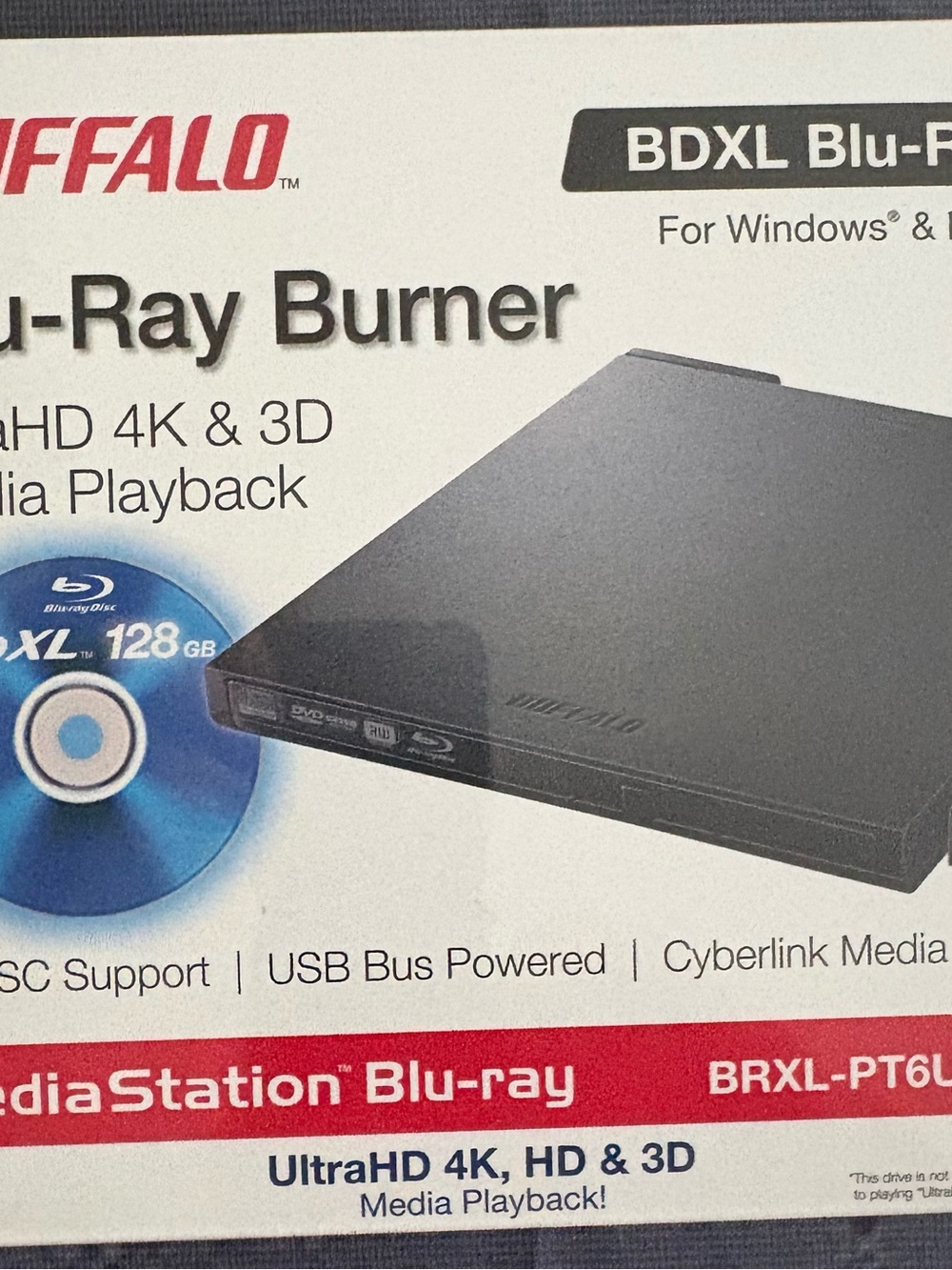 NEW IN ORIGINAL BOX SEALED BUFFALO BLU-RAY BURNER ULTRAHD 4K HD 3D  BRXL-PT6U2VB